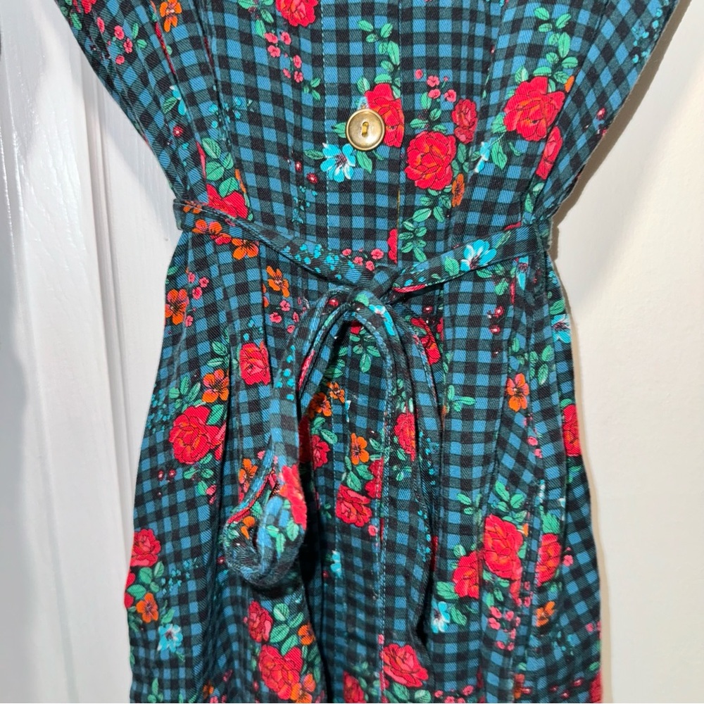 Matilda Jane checkered floral fa la la long sleeve shirt dress green red S - Picture 8 of 16